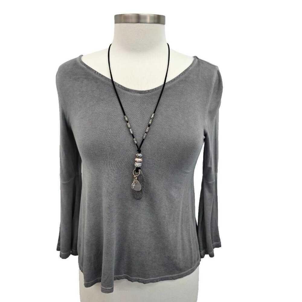 Arizona Jean Co. Gypsy Blouse Top Gray Size XS Boho Bell Sleeve Womens Juniors